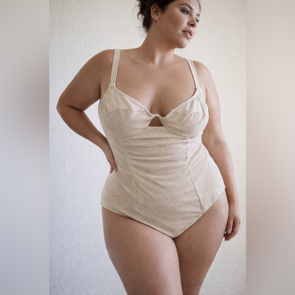 PrettyLittleThing Stone Towling Cup Swimwuit Plus Size 16 NEW
